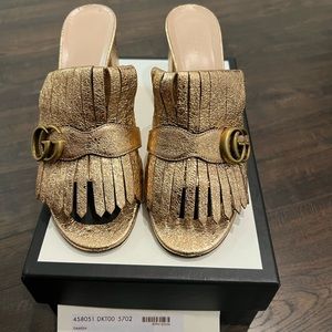 Galassia Salmon Gg Metallic Leather Sandals Mules/Slides
